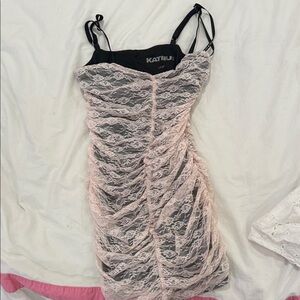 Katie J NYC Black and Pink Lace Slip